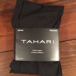 Tahari black tights, 2 pair, black and polka dot